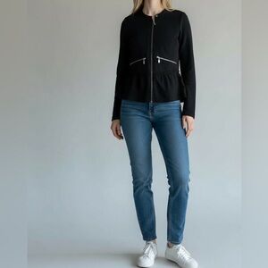 Guess black zipper motto peplum sweater/jacket Size M